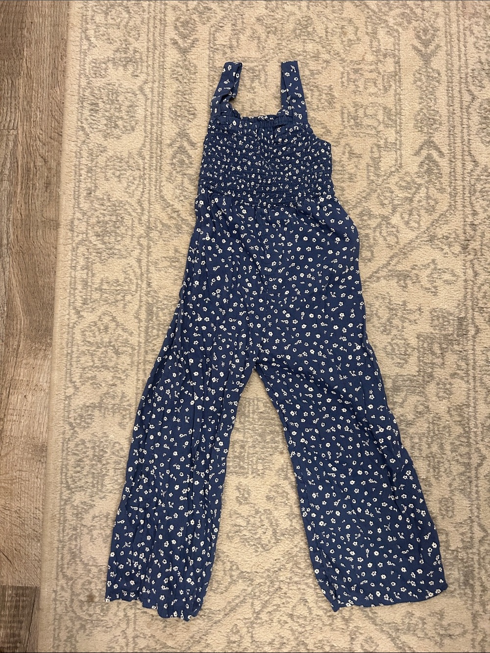 Old Navy Navy Blue Floral Smocked Girls' One-Piece Jumpsuit